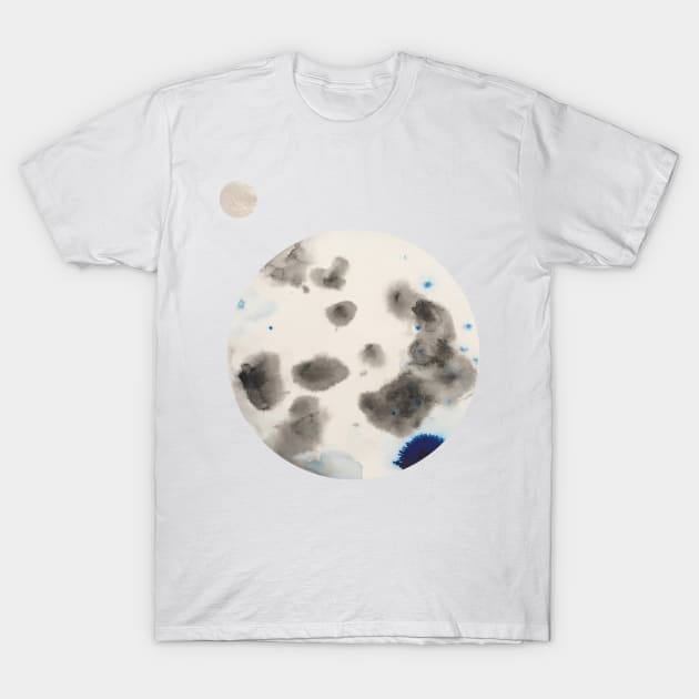 Silver Moon Planet Watercolor with Silver Orb T-Shirt by HRothstein